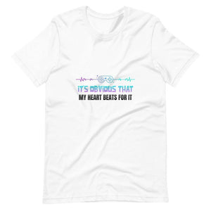 Synthwave T-Shirt - It's Obvious That My Heart Beats For It - Gamepad - Alternative - White - Dubsnatch