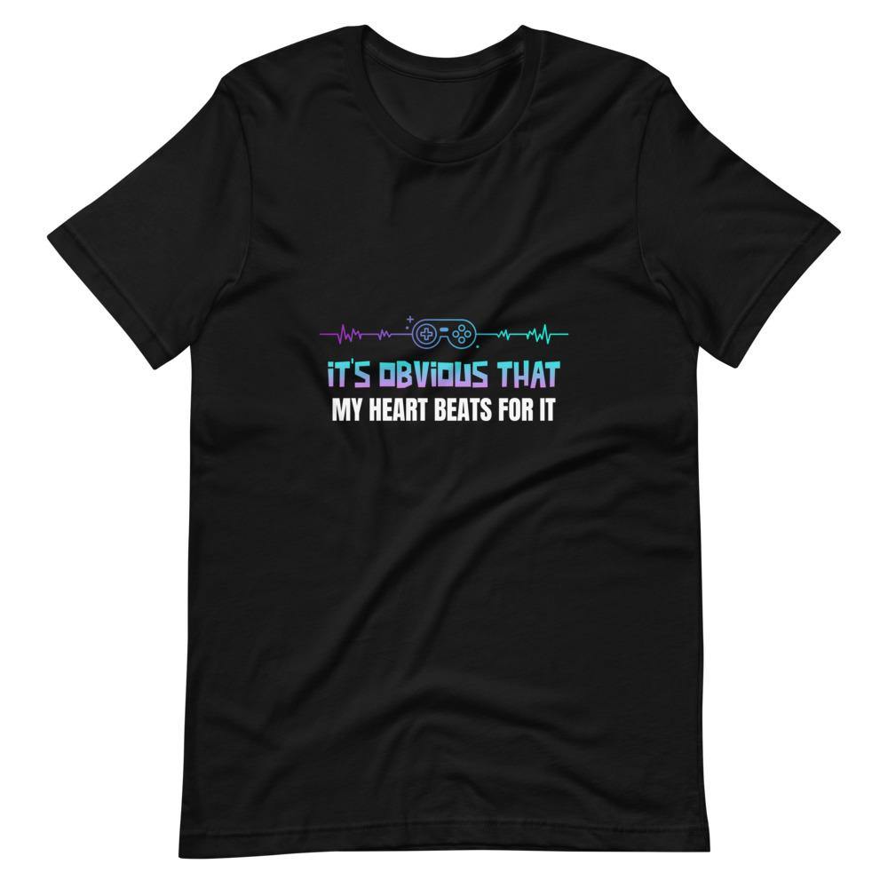 Synthwave T-Shirt - It's Obvious That My Heart Beats For It - Gamepad - Black - Dubsnatch