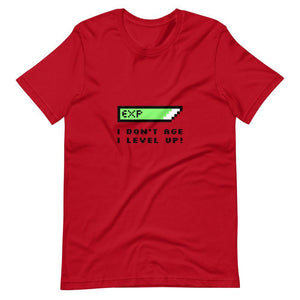 Tee Shirt for Gamer - I Don't Age I Level Up! - Experience Bar - Red - Dubsnatch