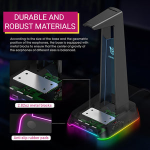 Triple USB Headset Stand RGB 3.5mm Jack Durable Materials