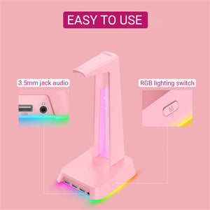 Triple USB Headset Stand RGB 3.5mm Jack Easy to Use