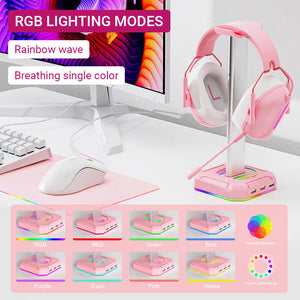Triple USB 2.0 Headset Stand RGB Lighting Rainbow Wave and Breathing Modes