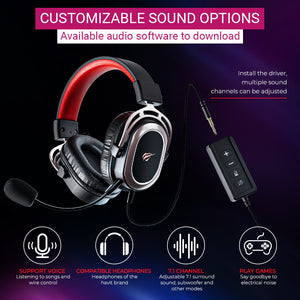 7.1 Virtual Surround Sound Metal Gaming Headset Mic USB Customizable Sound Options