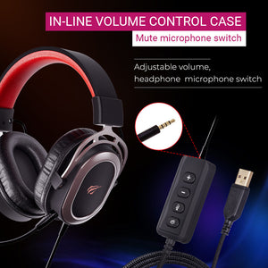 7.1 Virtual Surround Sound Metal Gaming Headset Mic USB In-Line Volume Control Case