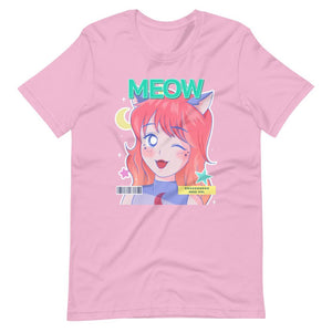Waifu T-Shirt - Meow - Neko Girl - Alternative - Lilac - Dubsnatch