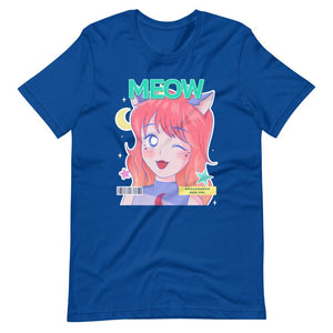 Waifu T-Shirt - Meow - Neko Girl - Alternative - True Royal - Dubsnatch