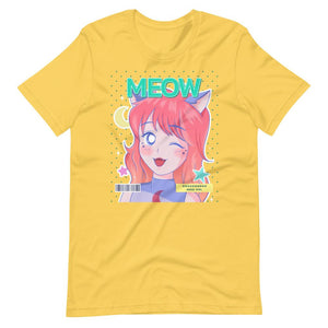 Waifu T-Shirt - Meow - Neko Girl - Yellow - Dubsnatch
