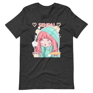Waifu T-Shirt - Senpai Yandere - Happy Kawaii Anime Girl - Dark Grey Heather - Dubsnatch