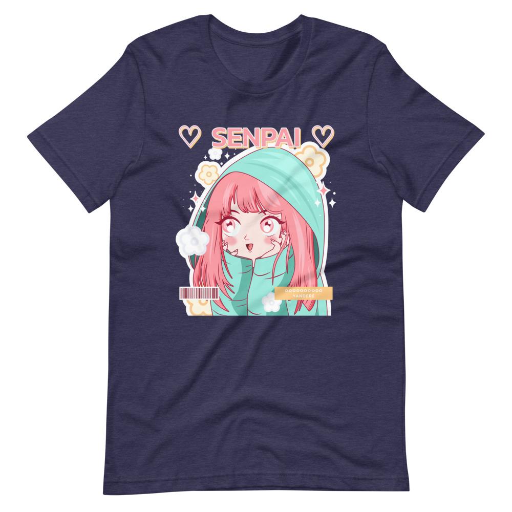 Waifu T-Shirt - Senpai Yandere - Happy Kawaii Anime Girl - Heather Midnight Navy - Dubsnatch