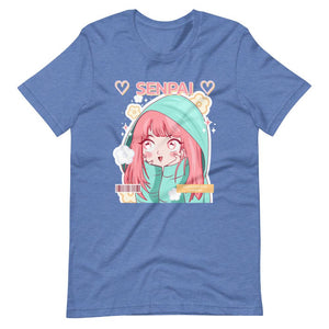 Waifu T-Shirt - Senpai Yandere - Happy Kawaii Anime Girl - Heather True Royal - Dubsnatch