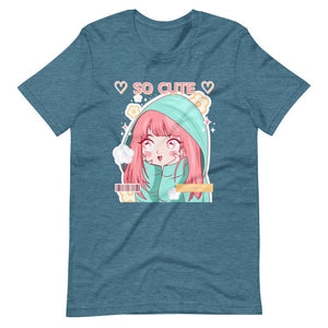 Waifu T-Shirt - So Cute I Love This - Happy Kawaii Anime Girl - Heather Deep Teal - Dubsnatch