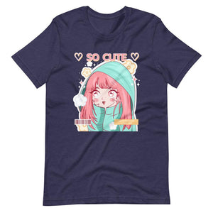 Waifu T-Shirt - So Cute I Love This - Happy Kawaii Anime Girl - Heather Midnight Navy - Dubsnatch