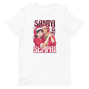 White Amusing Anime Couple Shirt Santa Sempai Love