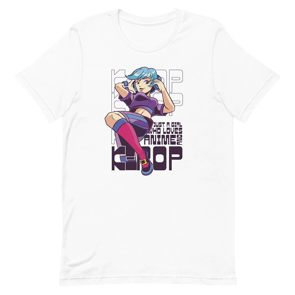 White Anime K-Pop Idol Fangirl Shirt Headphones Music Lover