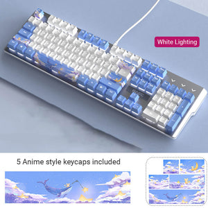 White Blue Double Color Cozy Cartoon Mechanical Keyboard Backlight USB