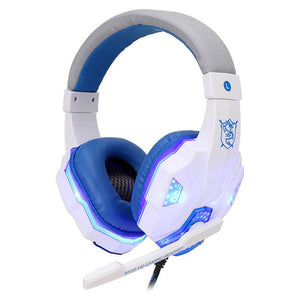 White Blue LED Over-Ear Headset Microphone 3.5mm Jack USB