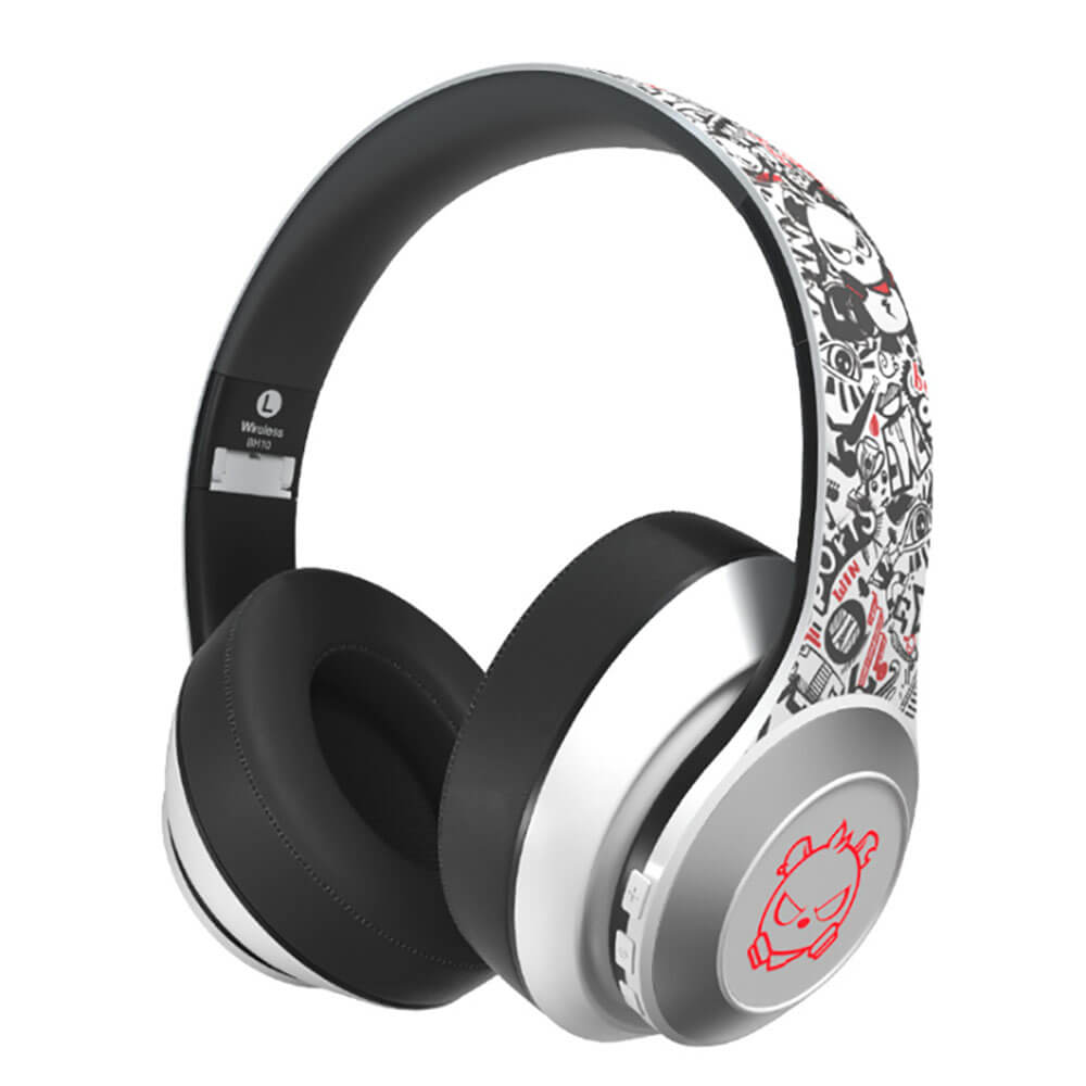 White Bluetooth 5.0 Angry Bear Graffiti Headphones RGB Foldable