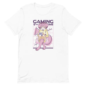 White Casual Gaming Girl Time Shirt Playing Phone