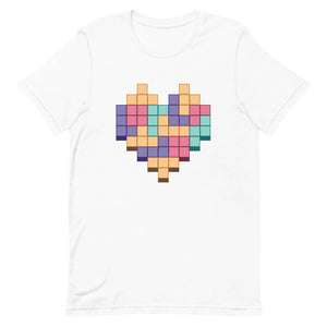 White Colorful Heart Game Puzzle Block Shirt