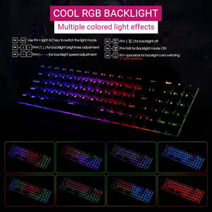 Compact Tri-Color Mechanical Keyboard RGB Lighting Backlight USB