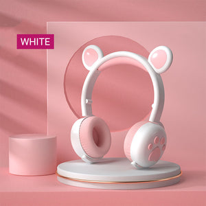 White Cute Bear Ear Headphones Bluetooth 5.0 RGB Kids