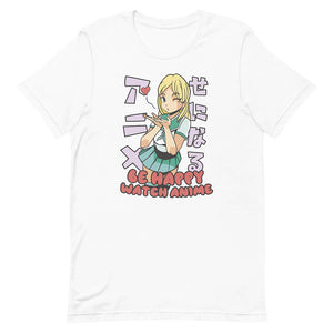 White Cute Blonde Schoolgirl Anime Watcher Tee Kiss Wink
