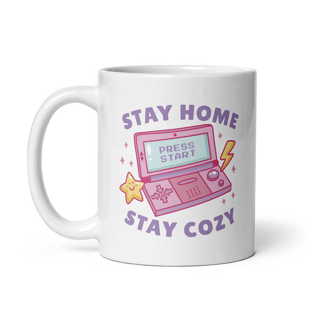 White Cute Cozy Gamer Console Quote Mug Cartoon Left 11oz
