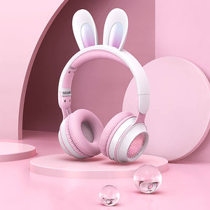 White Cute Rabbit Ear Headset Wireless Microphone RGB