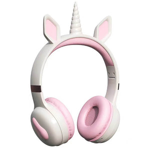 White Cute Unicorn Headphones Wireless RGB Kids