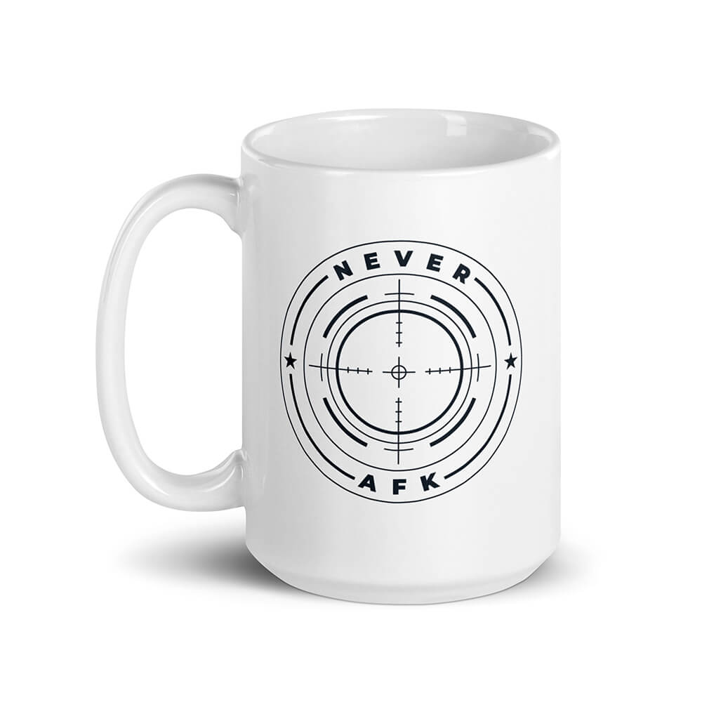 White FPS Gamer AFK Fact Mug Shooter Target Left 15oz