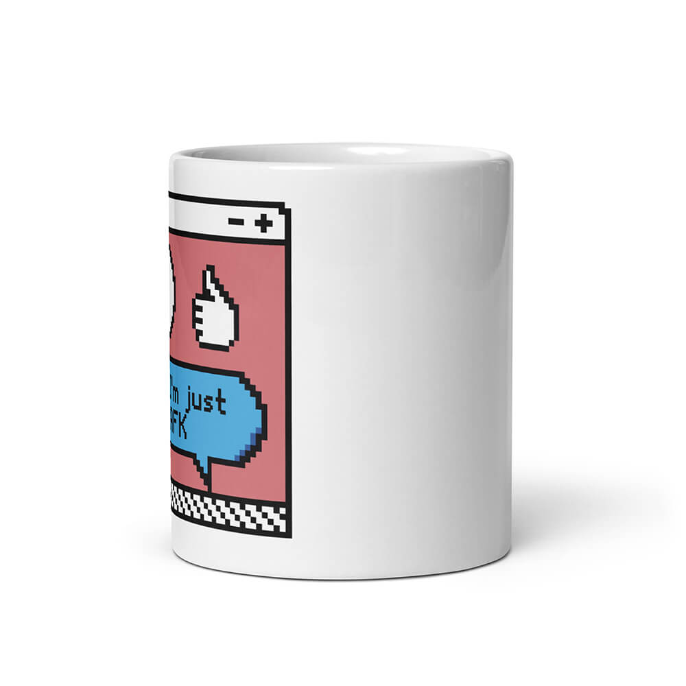 White Gamer AFK Quote Mug Pixel Art Front 11oz