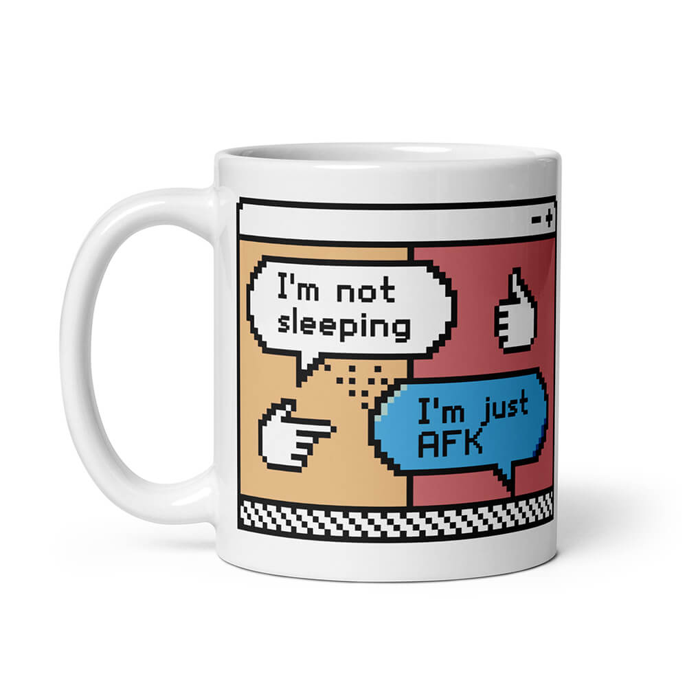 White Gamer AFK Quote Mug Pixel Art Left 11oz