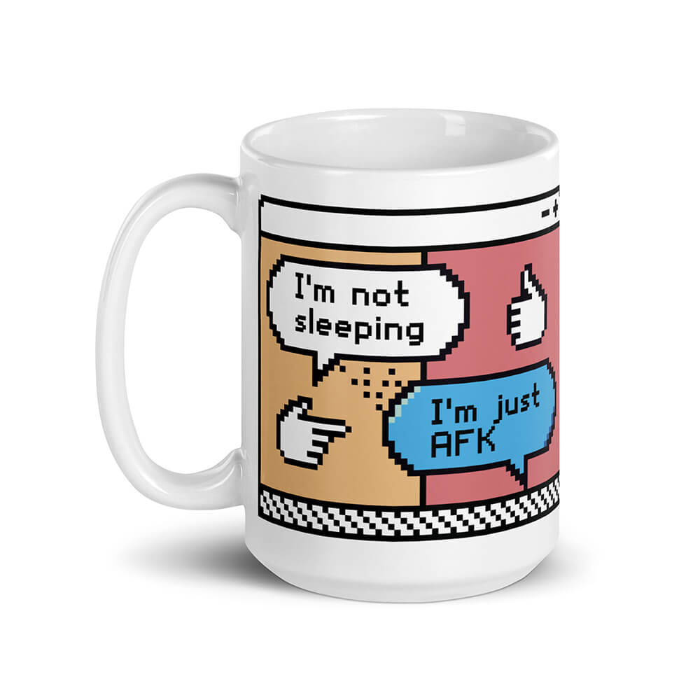 White Gamer AFK Quote Mug Pixel Art Left 15oz