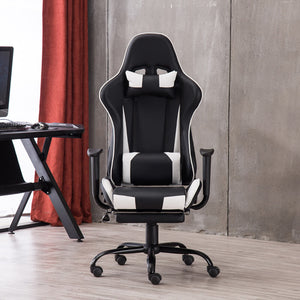 White High Back Racing Gaming Chair Footrest Reclining Backrest Picture