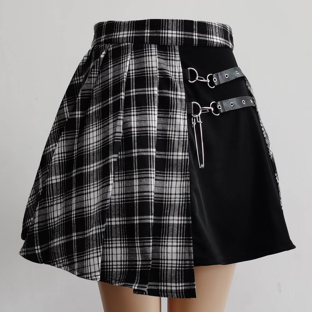 High-Waist Punk Asymmetric Cutout Pleated Skirt Punk