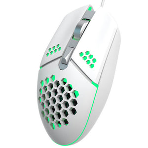 White Honeycomb Mouse Fan USB LED 3200 DPI