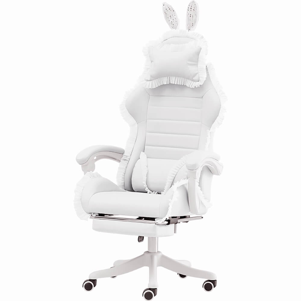 White Lace Rabbit Ear Gaming Chair Footrest Reclining Backrest