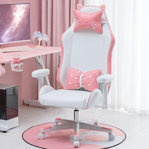 White Lovely Cat Ear Gaming Chair Reclining Back Seat