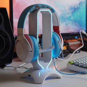 White Neon RGB Headset Stand Gaming Double USB Use
