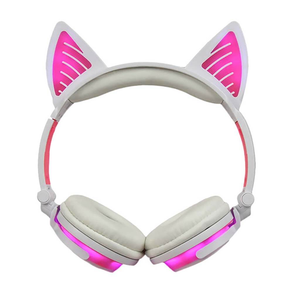 Bluetooth Hairy Cat Ear Headphones Mic Glowing LED - Dubsnatch