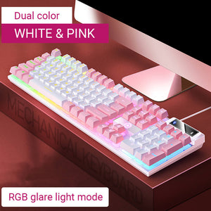 White & Pink Double Color Gaming Keyboard Backlight