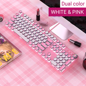 White & Pink Girl Mechanical Keyboard Blue Switch White Backlight