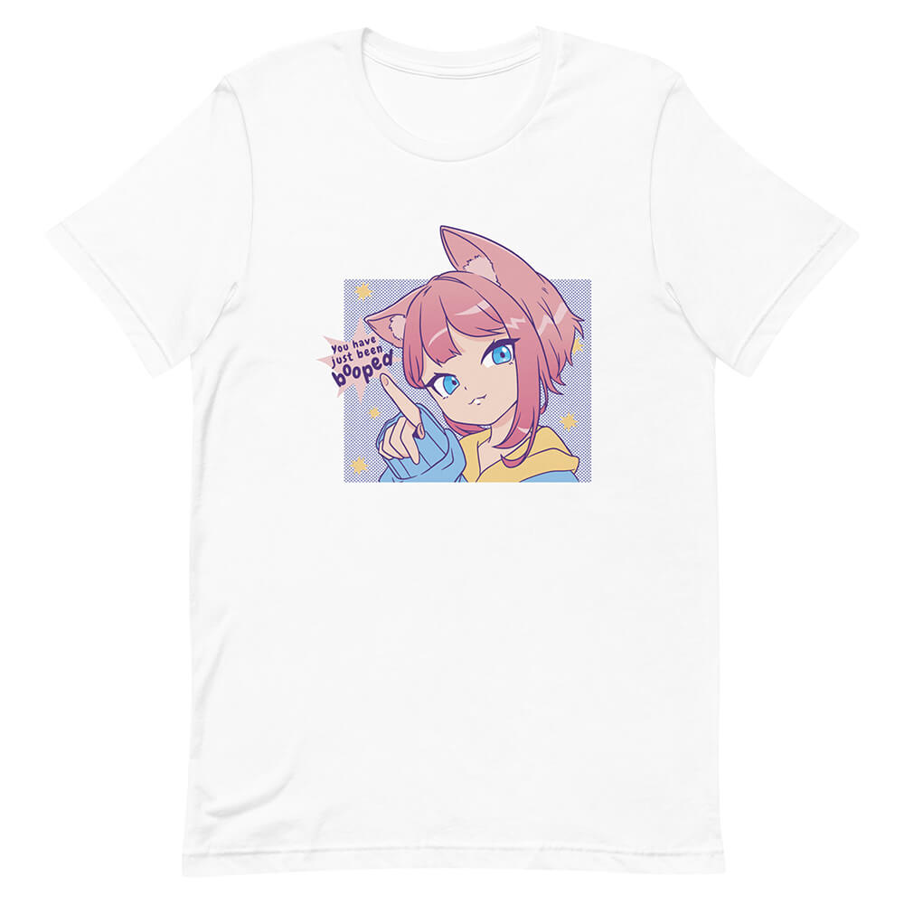 White Playful Red Hair Neko Chan Shirt Poke Fan