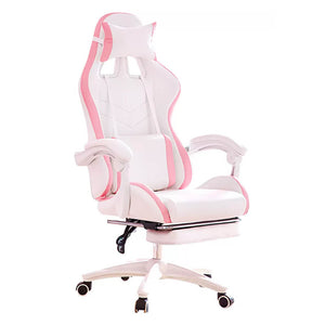White Pretty Double Color Gaming Chair Footrest Rectractable Armrest