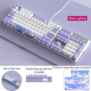 White Purple Double Color Cozy Cartoon Mechanical Keyboard Backlight USB