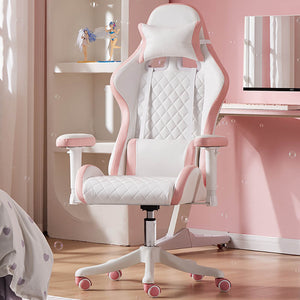 White Sweet Pastel Embroidery Gaming Chair Reclining Backrest Armrest