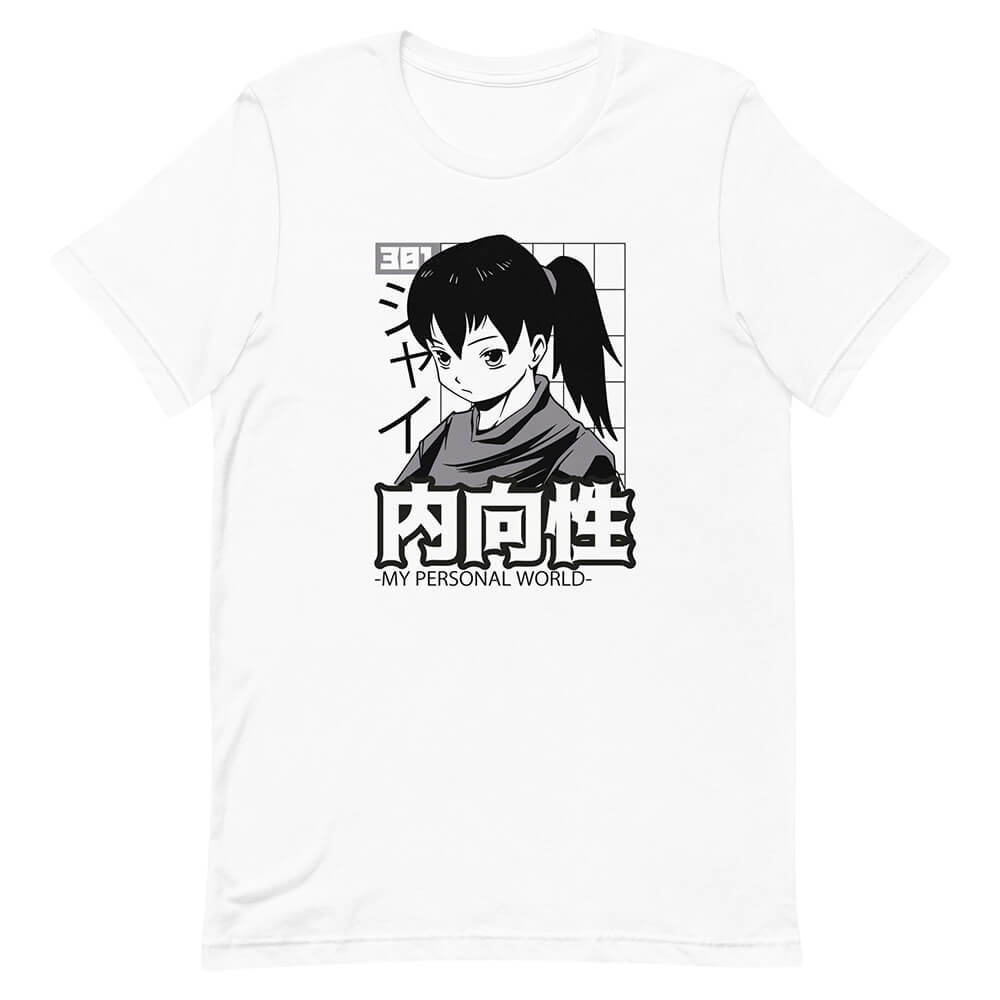 White Thinking Black Hair Ponytail Girl Shirt Inner World