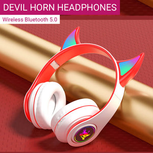 Wireless Bluetooth 5.0 Little Devil Horn Headphones Mic RGB