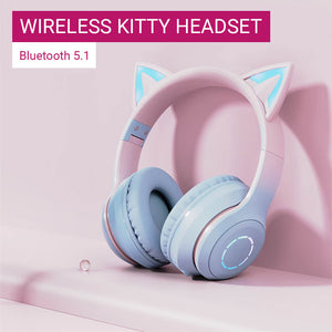 Wireless Bluetooth 5.1 Gradient Cat Headset Microphone RGB