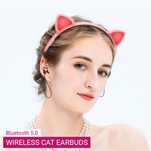 Wireless Bluetooth 5.0 Cat Earbuds Magnetic Mic Glow